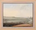 Heinrich Jakob Tischbein, (zugeschr.), Weite Landschaft mit Kanal. Spätes 18. Jh, Gouache auf Bütten mit mittigem Wasserzeichen (männliche Figur mit Segel auf einer Kugel stehend)