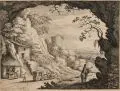 Matthäus I Merian, Felsentor mit Reisekutsche, 1622, Radierung auf Bütten mit großem Wasserzeichen