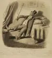 Johann Bernhard Schmelzer, Hotelpersonal / Mann, auf einem Sofa sitzend. 19. Jh, Bleistiftzeichnungen und Federzeichnung in Tusche, laviert