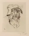 Lovis Corinth, Studienblatt mit Ochsenskizzen und Ritterkopf, 1914, Kaltnadelradierung auf Japan