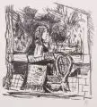 Joachim Heuer, Interieur mit Figur am Tisch, Um 1984, Lithographie