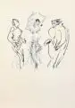 Helge Leiberg, Künstler und Modell / Tänzerin mit Saxophonisten / Primaballerina. 1979/ 1982, Lithographien auf chamoisfarbenem Maschinenbütten