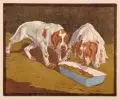 Walther Klemm, Junge Hunde, 1907, Farbholzschnitt auf Karton