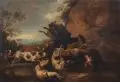Carl Borromäus Andreas Ruthart, (Nachfolge), Hundemeute, die Bären angreifend. Frühes 18. Jh, Öl auf Leinwand