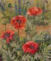 Sella Hasse, Klatschmohn und Rittersporn. Ohne Jahr, Öl auf textilem Bildträger