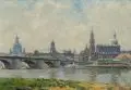 Ludwig Muhrmann, Dresden - Blick vom Neustädter Ufer auf die Altstadt. Ohne Jahr, Öl auf Leinwand