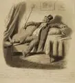 Johann Bernhard Schmelzer, Hotelpersonal / Mann, auf einem Sofa sitzend. 19. Jh, Bleistiftzeichnungen und Federzeichnung in Tusche, laviert