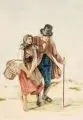 Friedrich Moritz Wendler, Auf dem Heimweg. 1840er/ 1850er Jahre, Aquarell über Bleistift