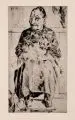 Max Ackermann, Sitzende Alte mit Katze. 1930er Jahre, Kaltnadelradierung mit Tonplatte auf Bütten