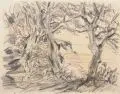 Hanns Georgi, Steilküste auf Rügen (?), 1935, Graphitzeichnung auf chamoisfarbenen Papier
