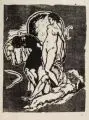 Erich Gruner, (zugeschr.), Drei weibliche Figuren. Ohne Jahr, Holzschnitt auf Bütten