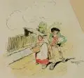 Rudolf Hesse, Paar / Der Abschied. 1. H. 20. Jh, Federzeichnungen, koloriert
