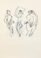 Helge Leiberg, Künstler und Modell / Tänzerin mit Saxophonisten / Primaballerina. 1979/ 1982, Lithographien auf chamoisfarbenem Maschinenbütten