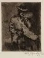 Fritz Schmalfuß, Sitzender Mann / Alter Mann mit Gehstock, 1936, Radierungen