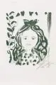Otto Dix, Mädchen mit Blütenzweig, 1966, Farblithographie in Grün auf Bütten