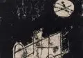 Hermann Glöckner, Nachtfahrt, 1957, Pinsel- und Federzeichnung in Tusche auf mehrfach unregelmäßig gefaltetem, chamoisfarbenen Velin