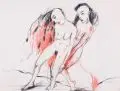Angela Hampel, Zwei weibliche Akte, 1986, Farbige Fettkreide auf Papier