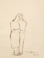 Oskar Nerlinger, Liebespaar, 1947, Federzeichnung in brauner Tusche