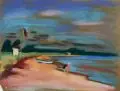 Johannes Sack, Am Strand, 1927, Farbige Pastellkreide auf Malkarton