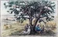 Wilhelm Wagner, Rast bei der Erntearbeit. Mitte 20. Jh, Aquarell und Federzeichnung in Tusche