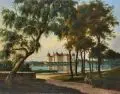 Franz Wilhelm Leuteritz, Jagdschloß Moritzburg bei Dresden, 1882, Öl auf Leinwand