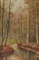 Johanna Scholtz-Plagemann, Waldlandschaft mit Bachlauf. Wohl Frühes 20. Jh, Öl auf Malpappe