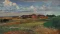 Friedrich Weland, (zugeschr.), Sommerliche Dorflandschaft, 1900, Öl auf Malpappe