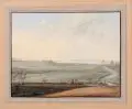 Heinrich Jakob Tischbein, (zugeschr.), Weite Landschaft mit Kanal. Spätes 18. Jh, Gouache auf Bütten, großes Wasserzeichen mittig im Blatt mit der Darstellung einer männlichen Figur mit Segel auf einer Kugel stehend