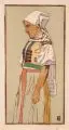 Leonhard Fanto, Junge Frau in Tracht. Anfang 20. Jh, Farbholzschnitt auf Japan