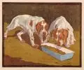 Walther Klemm, Junge Hunde, 1907, Farbholzschnitt auf Karton