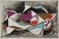 Manfred Martin, Stilleben, 1956, Federzeichnung in Tusche und Buntpapier
