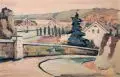Georg Nerlich, Blick von der Calberlastraße zum Blauen Wunder, 1947, Aquarell und Blei auf Malpappe