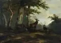 Georg Höhn, Rotwild auf einer Waldlichtung, Um 1850, Öl auf Holz