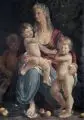 Karl Ortelt, Mutter mit zwei Kindern. 1930er Jahre, Öl auf Damast