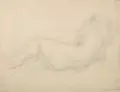 Siegfried Klotz, Liegender weiblicher Rückenakt, Wohl 1996, Bleistiftzeichnung auf chamoisfarbenem Papier