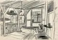 Peter Herrmann, Interieur, 1978, Graphitzeichnung