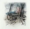 Richard Pusch, Herbstlandschaft, 1947, Farbkreidezeichnung auf beigefarbenem Velin