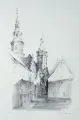 Christoph Wetzel, Pirna - Markt mit Canaletto-Haus, 1999, Lithographie auf grauem Kupferdruck-Papier