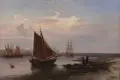Hugo Veit, Segelschiffe und Fischerboote auf der Scheldemündung. Mitte 19. Jh, Öl auf Leinwand