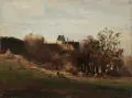 Fritz Halberg-Krauss, Blick auf Schloß Seefeld mit weidenden Kühen. Wohl 1. Viertel 20. Jh, Öl auf Leinwand, auf Pappe kaschiert