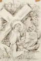 Tina Bauer-Pezellen, (zugeschr.), Kreuztragung. Ohne Jahr, Kohlestiftzeichnung und Faserstiftzeichnung auf Transparentpapier