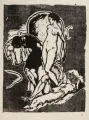 Erich Gruner, (zugeschr.), Drei weibliche Figuren. Ohne Jahr, Holzschnitt auf Bütten