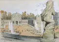 Curt Kähling, Blick auf den Dresdner Zwinger, 1940, Farblithographie auf grünlichem "Hahnemühle"-Bütten
