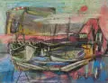 Peter Koch, Fischerhafen, 2011, Mischtechnik auf Karton
