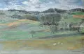 Guido Paul Richter, Am Grafenstein, Farbige Pastellkreide und Aquarell auf bläulichem Papier