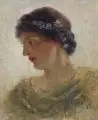 Friedrich Wilhelm Heyser, Friedrich Wilhelm Theodor Heyser, Portrait einer jungen Dame mit Blütenkranz, 1898, Öl auf Holz