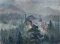 Josef Hegenbarth, Böhmische Mittelgebirgslandschaft (Blick auf Milleschauer und Kletschen). Späte 1930er Jahre, Öl und Leimfarbe auf Malpappe