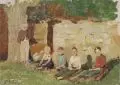 Paul Wilhelm Tubbecke, Kinder vor einer sonnenbeschienenen Mauer. 1. Viertel 20. Jh