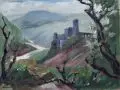 Rudolf Warnecke, Burgruine über einem Flußtal. Ohne Jahr, Öl auf Leinwand