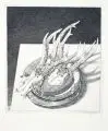 Baldwin Zettl, Trophäen, 1988, Kupferstich auf chamoisfarbenem, festen Papier